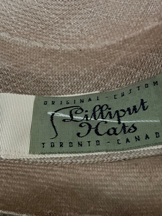 Lilliput Hats Toronto Custom Tan Straw Wide Brim Hat Sculptural Olive Ribbon main image 4